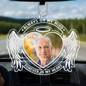 Custom Photo Forever In Our Hearts - Memorial Personalized Custom Car Ornament - Acrylic Custom Shaped - Sympathy Gift For Family Members