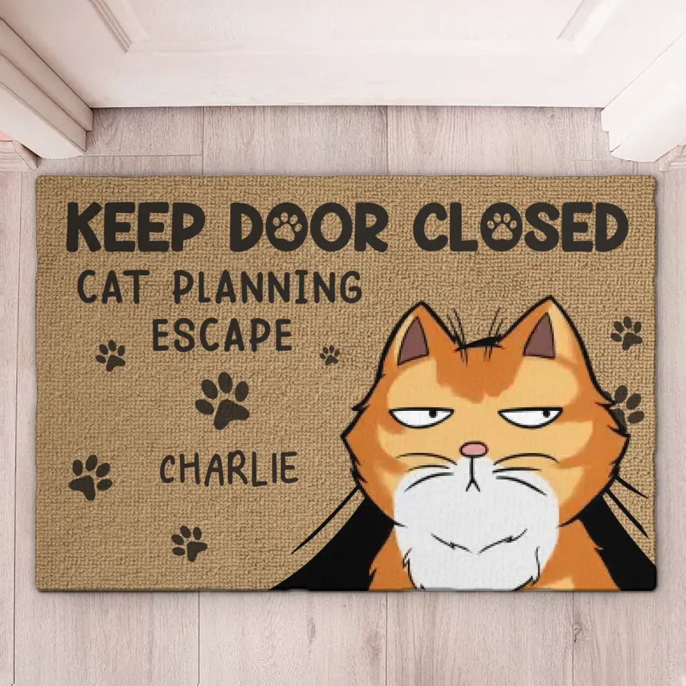 Please Keep Door Closed Cats Planning Escape - Cat Personalized Custom Home Decor Decorative Mat - House Warming Gift For Pet Lovers, Pet Owners