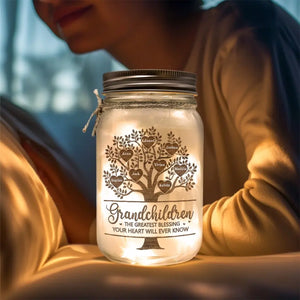 The Greatest Blessing - Family Personalized Custom Mason Jar Light - Mother's Day, Gift For Grandma