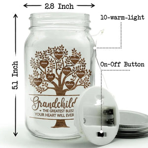 The Greatest Blessing - Family Personalized Custom Mason Jar Light - Mother's Day, Gift For Grandma