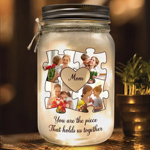 Custom Photo Hold Us Together - Family Personalized Custom Mason Jar Light - Mother's Day, Gift For Grandma