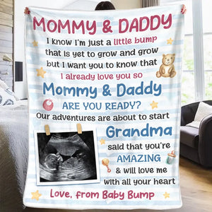 Custom Photo Mommy Daddy Are You Ready - Family Personalized Custom Blanket - Baby Shower Gift, Gift For First Mom, First Dad