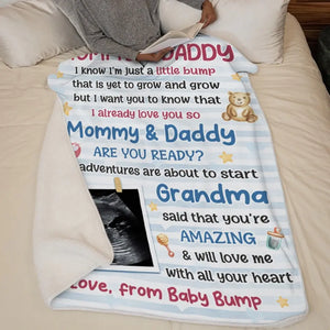 Custom Photo Mommy Daddy Are You Ready - Family Personalized Custom Blanket - Baby Shower Gift, Gift For First Mom, First Dad