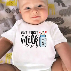 But First Milk - Family Personalized Custom Baby Onesie - Mother's Day, Baby Shower Gift, Gift For First Mom