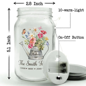 Flowers Garden - Family Personalized Custom Mason Jar Light - Mother's Day, Gift For Mom, Grandma