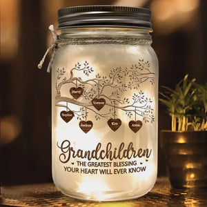 The Greastest Blessing - Family Personalized Custom Mason Jar Light - Mother's Day, Gift For Mom, Grandma