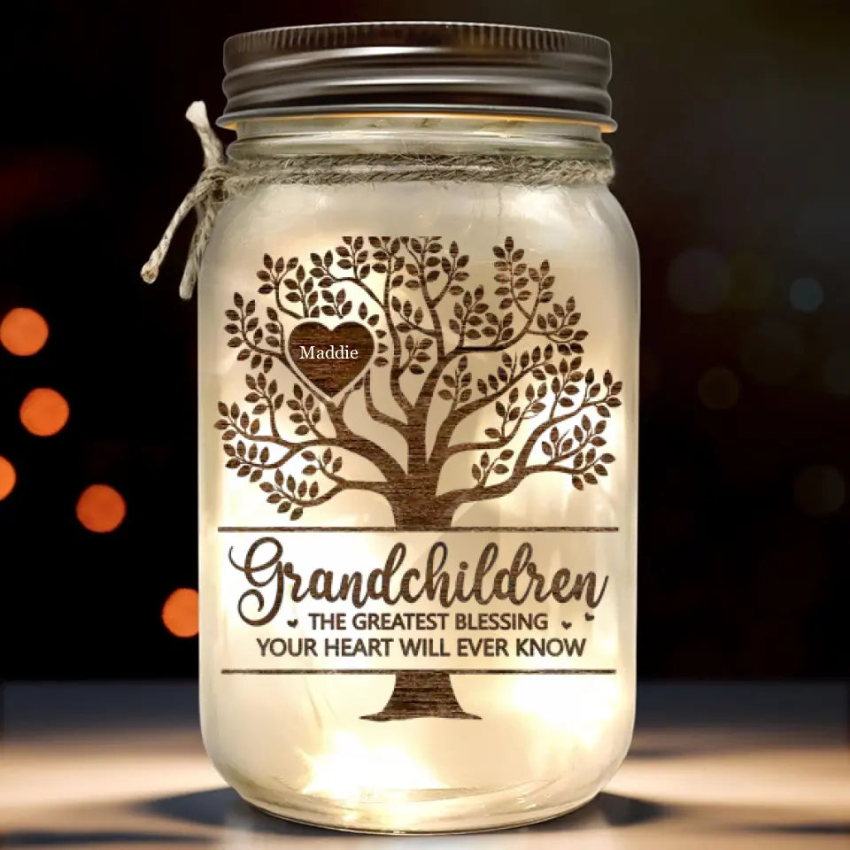 The Greatest Blessing - Family Personalized Custom Mason Jar Light - Mother's Day, Gift For Grandma