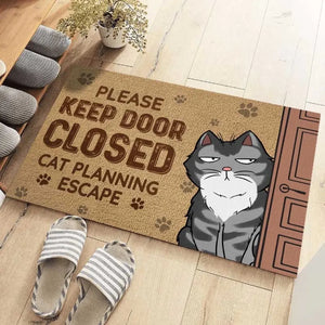 Keep The Door Closed Cat Planning Escape - Cat Personalized Custom Home Decor Decorative Mat - House Warming Gift For Pet Owners, Pet Lovers