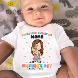 My Mama Just Love Me - Family Personalized Custom Baby Onesie - Mother's Day, Baby Shower Gift, Gift For First Mom