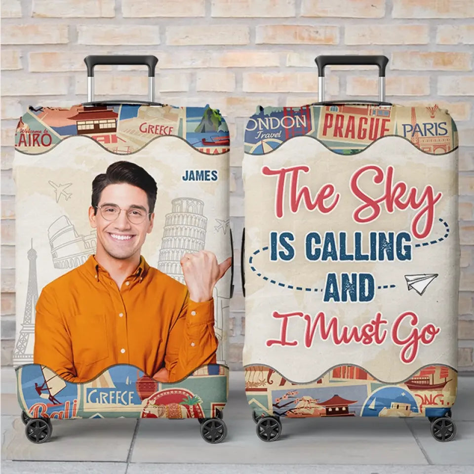 Custom Photo A Guy Loves Traveling - Travel Personalized Custom Luggage Cover - Holiday Vacation Gift, Gift For Adventure Travel Lovers