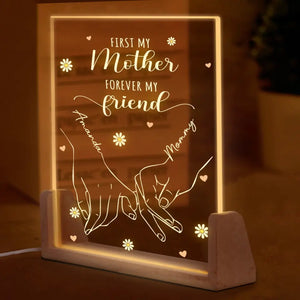 First My Mom Forever My Friend - Family Personalized Custom Shaped 3D LED Walnut Night Light - Mother's Day, Gift For Mom