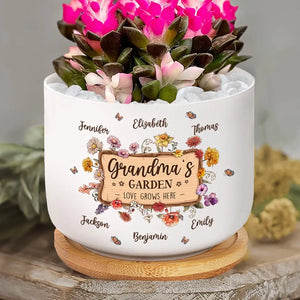 Blooming Flowers In Grandma's Garden - Family Personalized Custom Home Decor Ceramic Plant Pot - House Warming Gift For Grandma