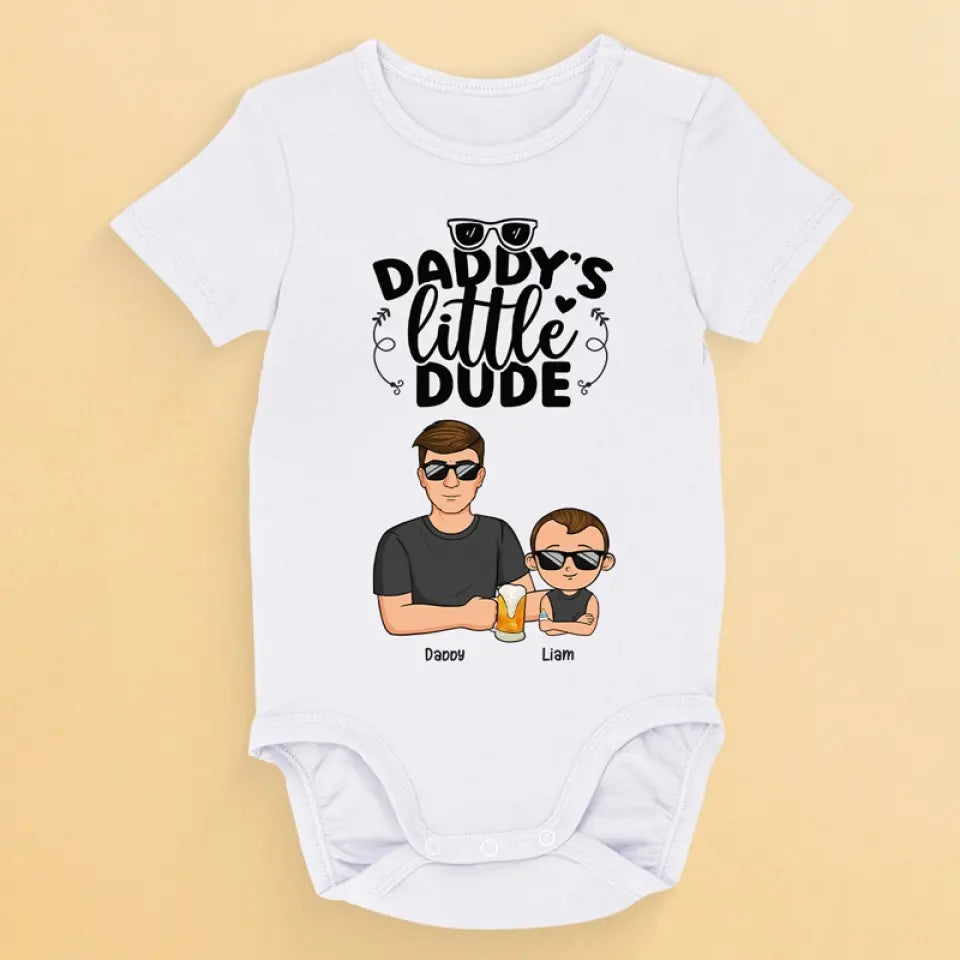 Daddy's Little Dude - Family Personalized Custom Baby Onesie - Baby Shower Gift, Gift For First Dad copy