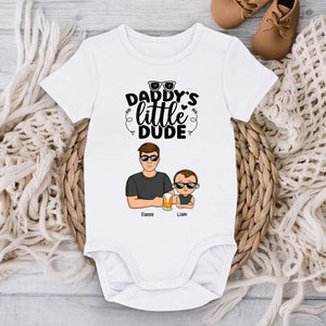 Daddy's Little Dude - Family Personalized Custom Baby Onesie - Baby Shower Gift, Gift For First Dad Copy