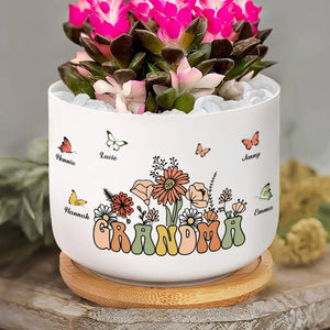 Grandma's Love Blossoms In Our Hearts - Family Personalized Custom Home Decor Ceramic Plant Pot - Mother's Day, House Warming Gift For Mom, Grandma