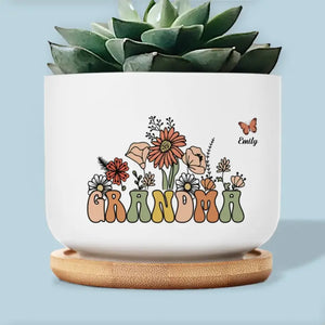 Grandma's Love Blossoms In Our Hearts - Family Personalized Custom Home Decor Ceramic Plant Pot - Mother's Day, House Warming Gift For Mom, Grandma