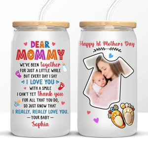 Custom Photo I Love You With A Smile - Family Personalized Custom Glass Cup, Iced Coffee Cup - Mother's Day, Baby Shower Gift, Gift For First Mom