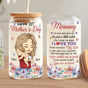 I Say I Love You With My Smile - Family Personalized Custom Glass Cup, Iced Coffee Cup - Mother's Day, Baby Shower Gift, Gift For First Mom