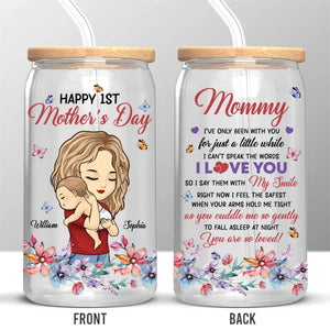 I Say I Love You With My Smile - Family Personalized Custom Glass Cup, Iced Coffee Cup - Mother's Day, Baby Shower Gift, Gift For First Mom