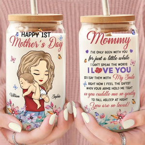 I Say I Love You With My Smile - Family Personalized Custom Glass Cup, Iced Coffee Cup - Mother's Day, Baby Shower Gift, Gift For First Mom