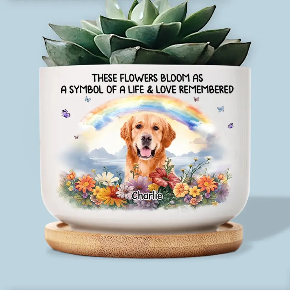 Custom Photo A Piece Of My Heart Is At The Rainbow Bridge  - Memorial Personalized Custom Home Decor Ceramic Plant Pot - Sympathy Gift For Pet Owners, Pet Lovers