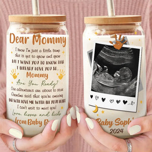 Custom Photo I Can't Wait To Meet You - Family Personalized Custom Glass Cup, Iced Coffee Cup - Mother's Day, Baby Shower Gift, Gift For First Mom