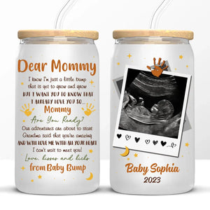 Custom Photo I Can't Wait To Meet You - Family Personalized Custom Glass Cup, Iced Coffee Cup - Mother's Day, Baby Shower Gift, Gift For First Mom