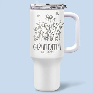 First My Grandma Forever My Friend - Family Personalized Custom 40 Oz Stainless Steel Tumbler With Handle - Mother's Day, Gift For Mom, Grandma