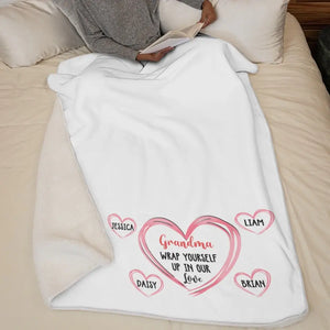 Wrap Yourself Up In Our Love - Family Personalized Custom Blanket - Mother's Day, Gift For Mom, Grandma