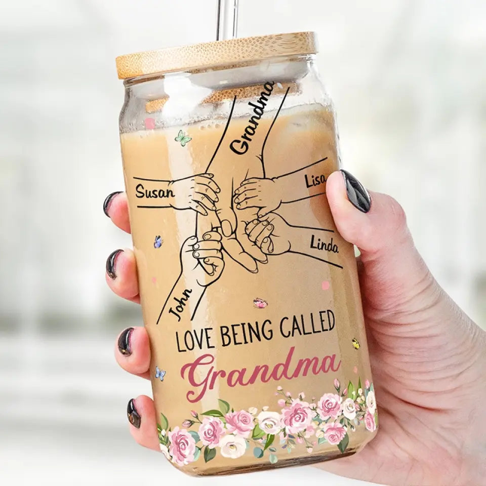 Love Being Called Grammy - Family Personalized Custom Glass Cup, Iced Coffee Cup - Mother's Day, Gift For Mom, Grandma