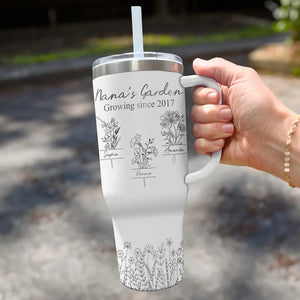 My Mother Is The Sweet Flower Of Love - Family Personalized Custom 40 Oz Stainless Steel Tumbler With Handle - Mother's Day, Gift For Mom, Grandma