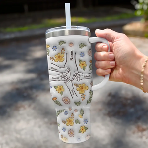 We Are Born Of Love, Love Is Our Mum BK - Family Personalized Custom 3D Inflated Effect Printed 40 Oz Stainless Steel Tumbler With Handle - Mother's Day, Gift For Mom, Grandma