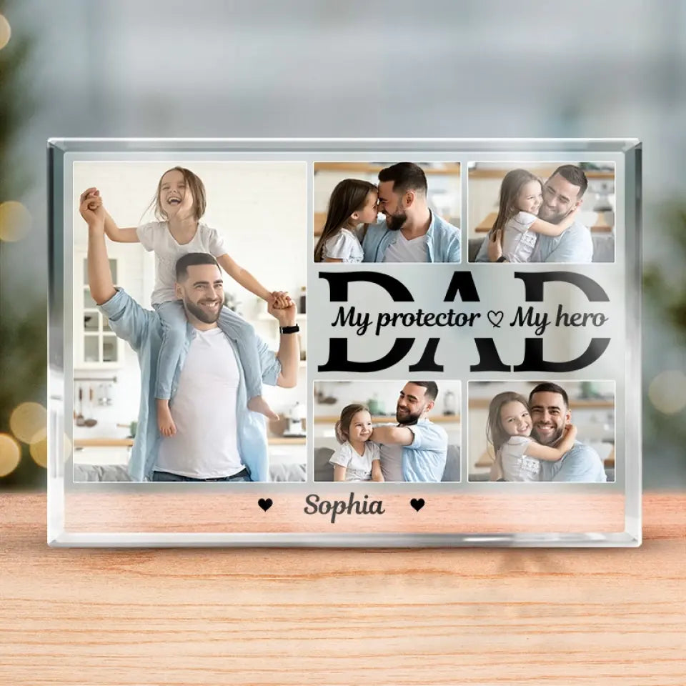 Custom Photo Dad Is My Protector - Family Personalized Custom Rectangle Shaped Acrylic Plaque -  Father's Day, Birthday Gift For Dad