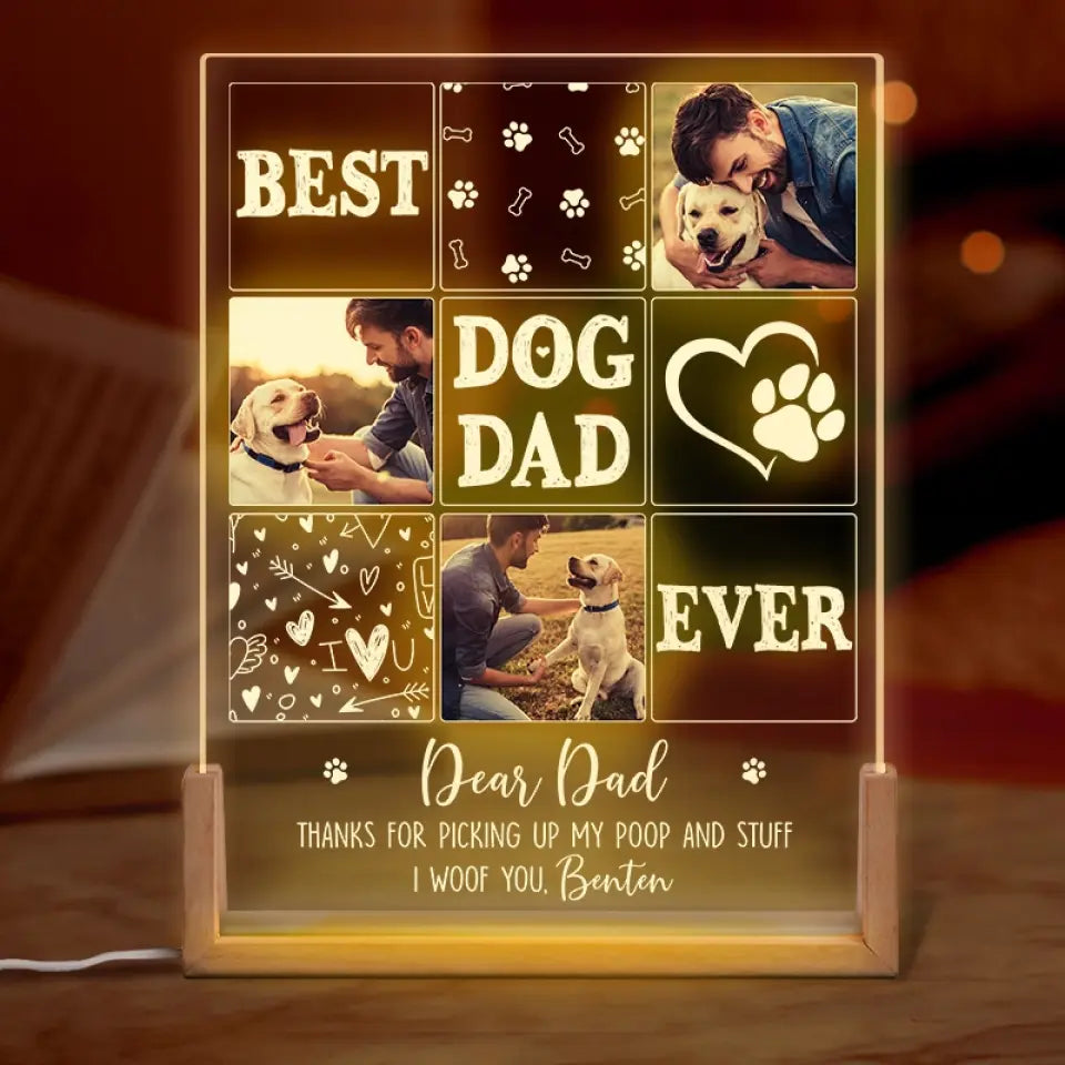 Custom Photo Thanks For Pickup My Poop And Stuff - Dog & Cat Personalized Custom Shaped 3D LED Walnut Night Light -  Father's Day, Birthday Gift For Dad