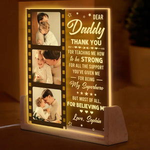 Custom Photo Thank You Daddy For Teaching Me How To Be Strong - Family Personalized Custom Shaped 3D LED Walnut Night Light -  Father's Day, Birthday Gift For Dad