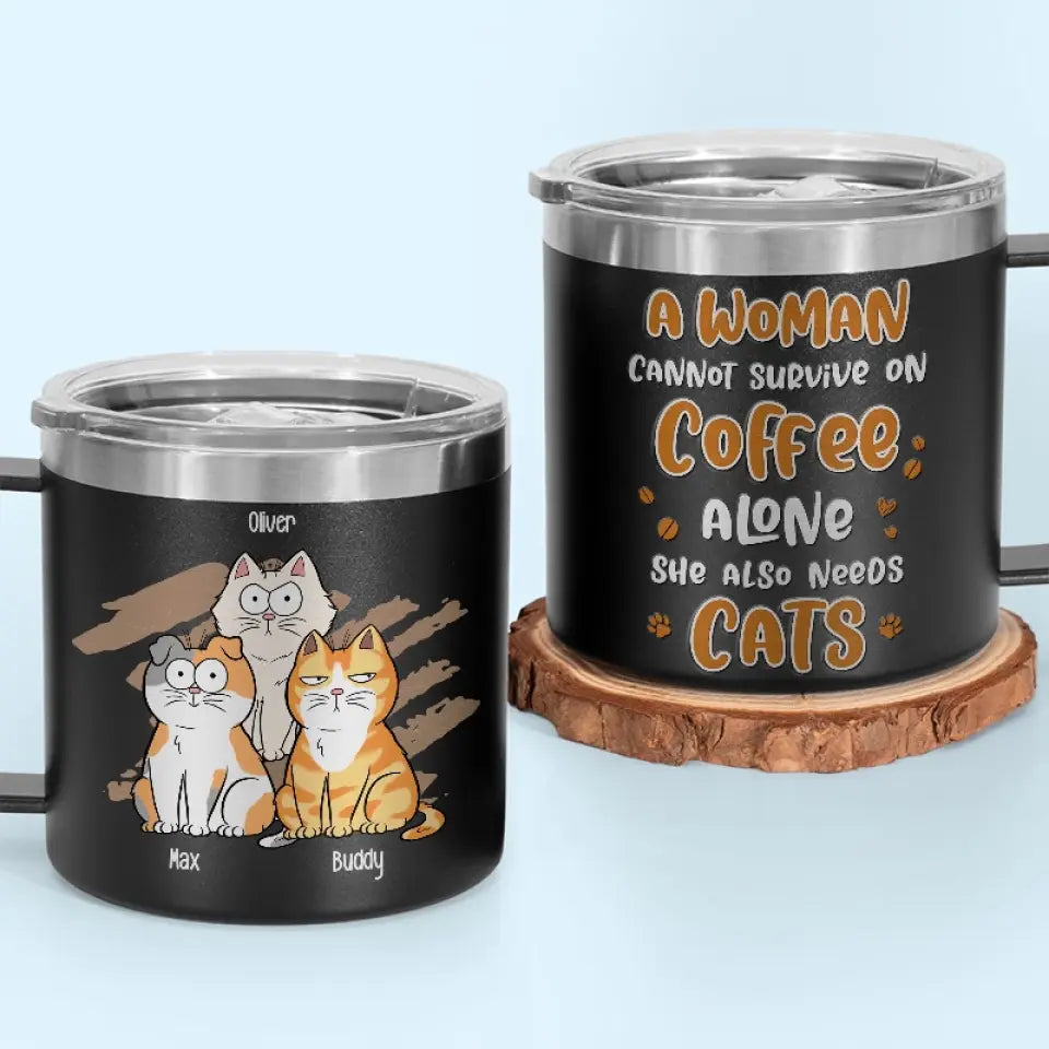 Life Is Better With Coffee And Cat - Cat Personalized Custom 14oz Stainless Steel Tumbler With Handle - Gift For Pet Owners, Pet Lovers