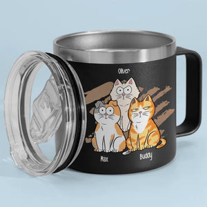 Life Is Better With Coffee And Cat - Cat Personalized Custom 14oz Stainless Steel Tumbler With Handle - Gift For Pet Owners, Pet Lovers