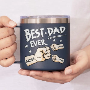 My Father Gave Me My Dreams - Family Personalized Custom 14oz Stainless Steel Tumbler With Handle - Father's Day, Gift For Dad, Grandpa