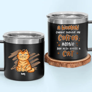 Life Is Better With Coffee And Cat - Cat Personalized Custom 14oz Stainless Steel Tumbler With Handle - Gift For Pet Owners, Pet Lovers