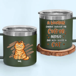 Life Is Better With Coffee And Cat - Cat Personalized Custom 14oz Stainless Steel Tumbler With Handle - Gift For Pet Owners, Pet Lovers