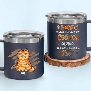 Life Is Better With Coffee And Cat - Cat Personalized Custom 14oz Stainless Steel Tumbler With Handle - Gift For Pet Owners, Pet Lovers