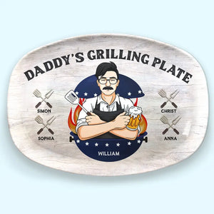 Daddy's Grilling Plate - Family Personalized Custom Platter - Father's Day, Gift For Dad, Grandpa