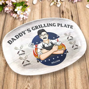 Daddy's Grilling Plate - Family Personalized Custom Platter - Father's Day, Gift For Dad, Grandpa