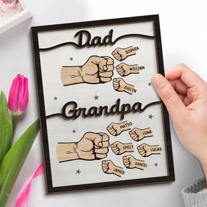 First Daddy Now Grandpa - Family Personalized Custom 2-Layered Wooden Plaque With Stand - Father's Day, Gift For Dad, Grandpa