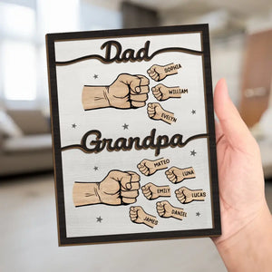 First Daddy Now Grandpa - Family Personalized Custom 2-Layered Wooden Plaque With Stand - Father's Day, Gift For Dad, Grandpa