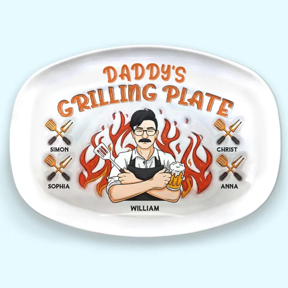 The King Of The Kitchen - Family Personalized Custom 3D Inflated Effect Platter - Father's Day, Gift For Dad, Grandpa