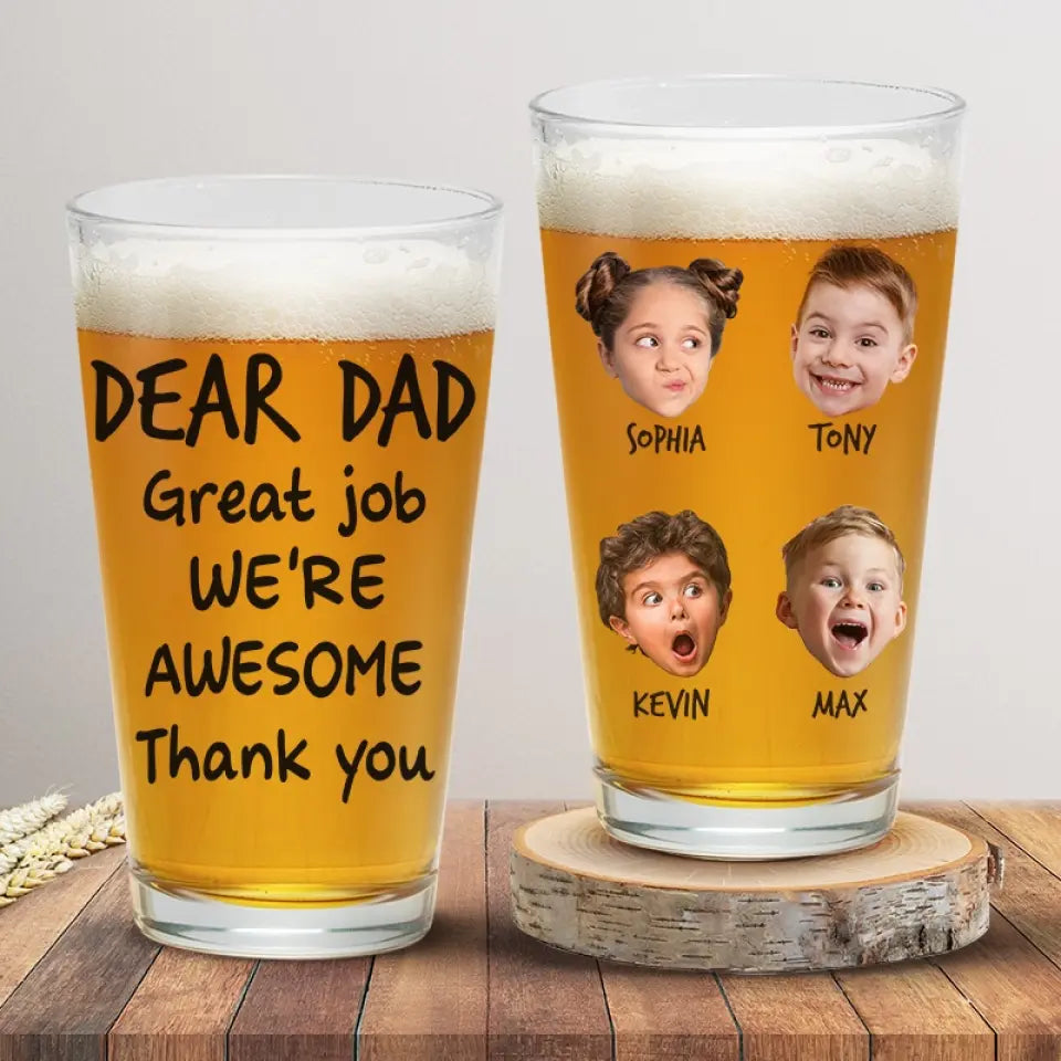 Custom Photo I'm Awesome Thank You - Family Personalized Custom Beer Glass - Father's Day, Gift For Dad, Grandpa