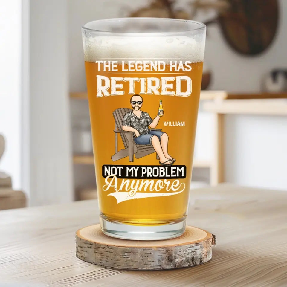 The Legend Has Retired - Family Personalized Custom Beer Glass - Father's Day, Gift For Dad, Grandpa