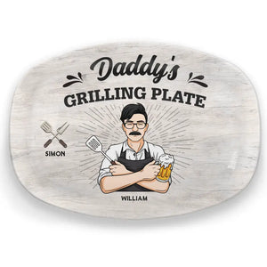 Daddy Is Grilling So We Better Step Back - Family Personalized Custom Platter - Father's Day, Gift For Dad, Grandpa