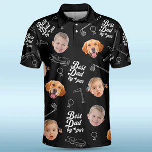 Custom Photo Best Dad By Par - Family Personalized Custom All Over Print Polo Shirt - Father's Day, Gift For Dad, Pet Owners, Pet Lovers